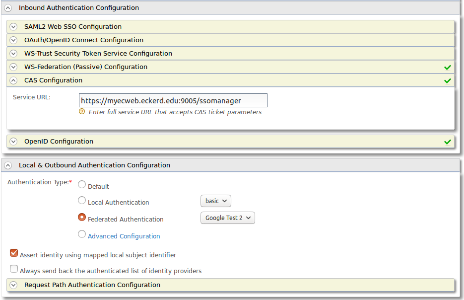 Service Provider Authentication Configuration