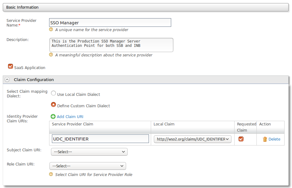 Service Provider Claim Configuration